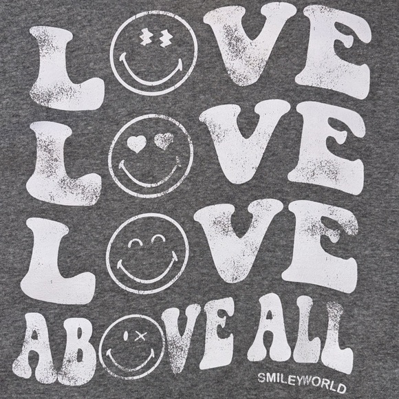 🙂SmileyWorld “Love Above All” Boxy Crew Neck Long Sleeve Sweatshirt ,Size M - Picture 4 of 13